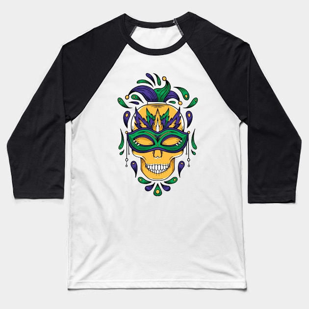 Mardi Gras Skull Baseball T-Shirt by BurunduXX-Factory